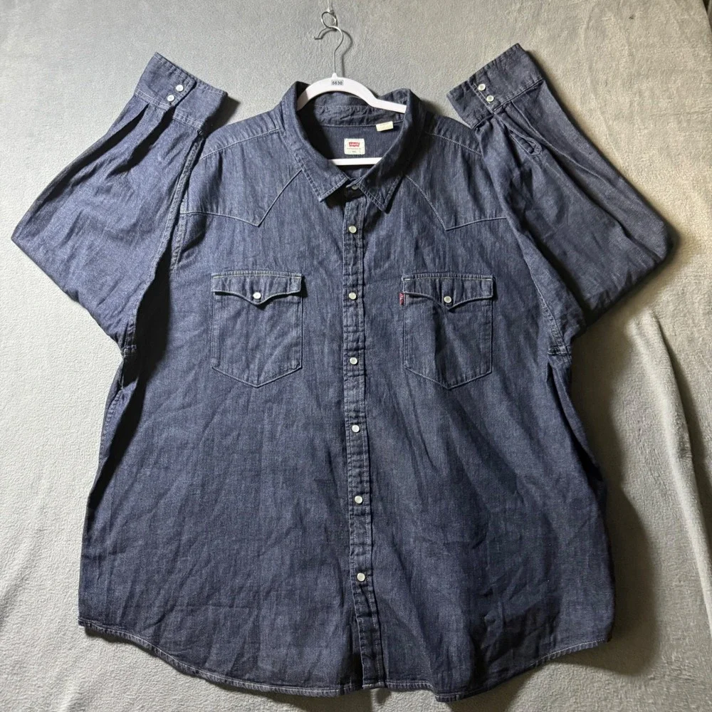 Levis Mens 4XL Dark Wash Denim Western Long Sleeve Snap Front Shirt